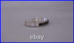 France Yazzie Navajo Sterling Silver Bracelet Brown Onyx Inlay Sz 6 1/4