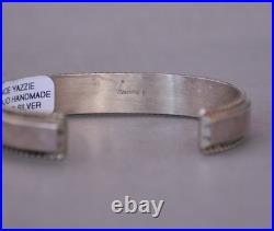 France Yazzie Navajo Sterling Silver Bracelet Brown Onyx Inlay Sz 6 1/4