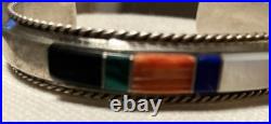 Francis Yazzie Navajo SS 925 Signed Turquoise Coral Shell Inlay Cuff Bracelet 6