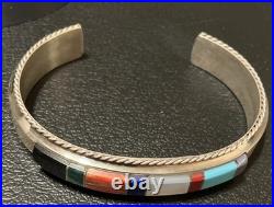 Francis Yazzie Navajo SS 925 Signed Turquoise Coral Shell Inlay Cuff Bracelet 6 Francis Yazzie Navajo SS 925 Signed Turquoise Coral Shell Inlay Cuff Bracelet 6