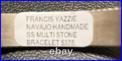 Francis Yazzie Navajo SS 925 Signed Turquoise Coral Shell Inlay Cuff Bracelet 6