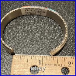 Francis Yazzie Navajo SS 925 Signed Turquoise Coral Shell Inlay Cuff Bracelet 6