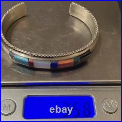 Francis Yazzie Navajo SS 925 Signed Turquoise Coral Shell Inlay Cuff Bracelet 6