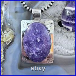 Frank Chavez Native American Sterling Silver Oval Charoite Unisex Pendant