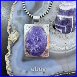 Frank Chavez Native American Sterling Silver Oval Charoite Unisex Pendant