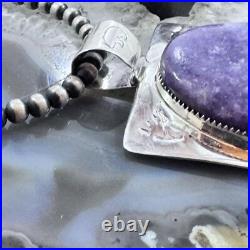 Frank Chavez Native American Sterling Silver Oval Charoite Unisex Pendant