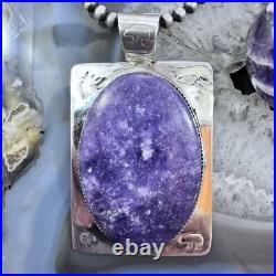 Frank Chavez Native American Sterling Silver Oval Charoite Unisex Pendant