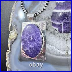 Frank Chavez Native American Sterling Silver Oval Charoite Unisex Pendant