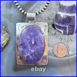 Frank Chavez Native American Sterling Silver Oval Charoite Unisex Pendant