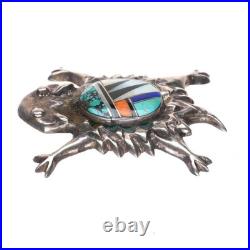 Frank Chee Navajo sterling silver Horned Toad channel inlay pendant/pin/brooch