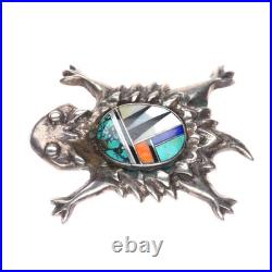 Frank Chee Navajo sterling silver Horned Toad channel inlay pendant/pin/brooch