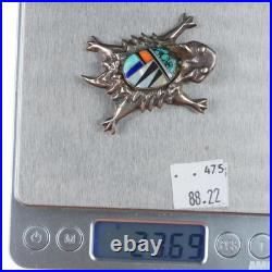 Frank Chee Navajo sterling silver Horned Toad channel inlay pendant/pin/brooch