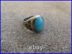 Fred Harvey Navajo Sterling Silver Blue Turquoise Stamped Arrows Mens Ring X3