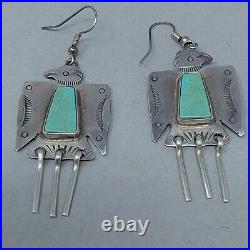Fred Harvey Navajo Sterling Silver Turquoise Dangle Thunderbird Earrings