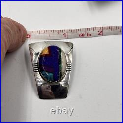 Fred Maloney Navajo Sterling Silver Inlay Lapis Turquoise Signed Post Earrings