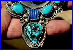 GIANT Old Navajo Handmade Sterling Silver & Turquoise & Lapis HORSE Stones Ring
