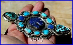 GIANT Old Navajo Handmade Sterling Silver & Turquoise & Lapis HORSE Stones Ring
