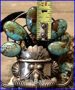 GIANT Old Pawn Navajo Sterling & Web #8 Turquoise Eagle Kachina 3D bolo tie 190G