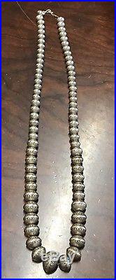 GORGEOUS Old Pawn Sterling Silver (Navajo Pearl) Necklace Stamped Graduated 220g