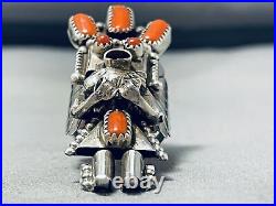 Gasp! Vintage Navajo Coral Sterling Silver Kachina Ring