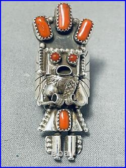 Gasp! Vintage Navajo Coral Sterling Silver Kachina Ring