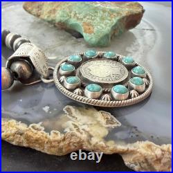 Genuine 1908 90% Silver Barber Head Dime Coin withMohave Turquoise Unisex Pendant