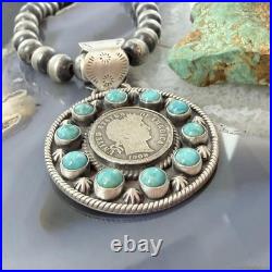 Genuine 1908 90% Silver Barber Head Dime Coin withMohave Turquoise Unisex Pendant