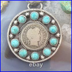 Genuine 1908 90% Silver Barber Head Dime Coin withMohave Turquoise Unisex Pendant
