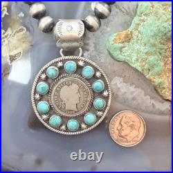 Genuine 1908 90% Silver Barber Head Dime Coin withMohave Turquoise Unisex Pendant