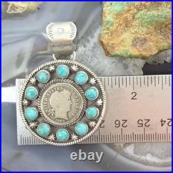 Genuine 1908 90% Silver Barber Head Dime Coin withMohave Turquoise Unisex Pendant