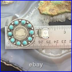 Genuine 1908 90% Silver Barber Head Dime Coin withMohave Turquoise Unisex Pendant