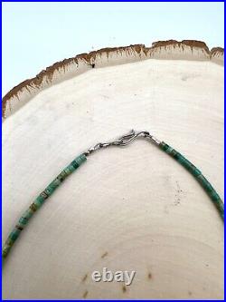 Genuine Graduated Beaded Turquoise Necklace Navajo Made 925 Sterling Silver