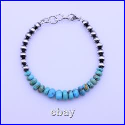 Genuine Kingman Arizona Turquoise & Sterling Silver Navajo Pearls Bracelet