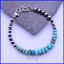 Genuine Kingman Arizona Turquoise & Sterling Silver Navajo Pearls Bracelet