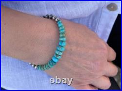 Genuine Kingman Arizona Turquoise & Sterling Silver Navajo Pearls Bracelet Genuine Kingman Arizona Turquoise & Sterling Silver Navajo Pearls Bracelet