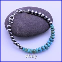 Genuine Kingman Arizona Turquoise & Sterling Silver Navajo Pearls Bracelet