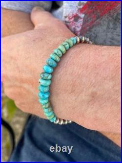 Genuine Kingman Arizona Turquoise & Sterling Silver Navajo Pearls Bracelet