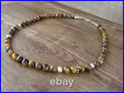 Genuine Navajo Sterling Silver Tiger Eye Gemstone 20 Necklace by Singer