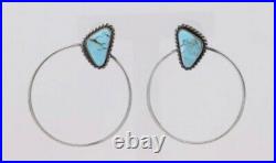 Genuine Navajo Sterling Silver Turquoise Dangle Hoop Earrings, known artist, mint