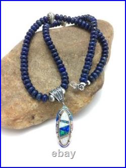 Gilson Opal & Lapis Pendant Necklace Navajo Sterling Silver Jewelry 2606