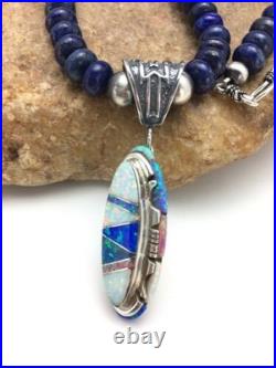 Gilson Opal & Lapis Pendant Necklace Navajo Sterling Silver Jewelry 2606