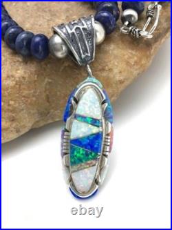 Gilson Opal & Lapis Pendant Necklace Navajo Sterling Silver Jewelry 2606