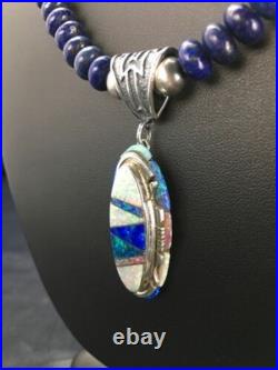 Gilson Opal & Lapis Pendant Necklace Navajo Sterling Silver Jewelry 2606