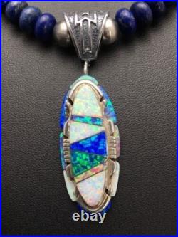 Gilson Opal & Lapis Pendant Necklace Navajo Sterling Silver Jewelry 2606