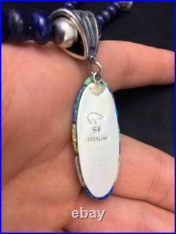 Gilson Opal & Lapis Pendant Necklace Navajo Sterling Silver Jewelry 2606