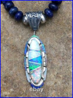 Gilson Opal & Lapis Pendant Necklace Navajo Sterling Silver Jewelry 2606