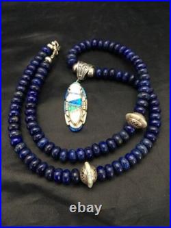 Gilson Opal & Lapis Pendant Necklace Navajo Sterling Silver Jewelry 2606