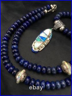 Gilson Opal & Lapis Pendant Necklace Navajo Sterling Silver Jewelry 2606