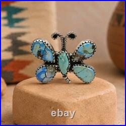 Golden Hills Turquoise Butterfly Ring Sterling Silver Navajo Style Sz 7