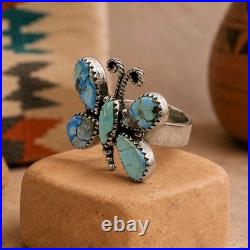 Golden Hills Turquoise Butterfly Ring Sterling Silver Navajo Style Sz 7